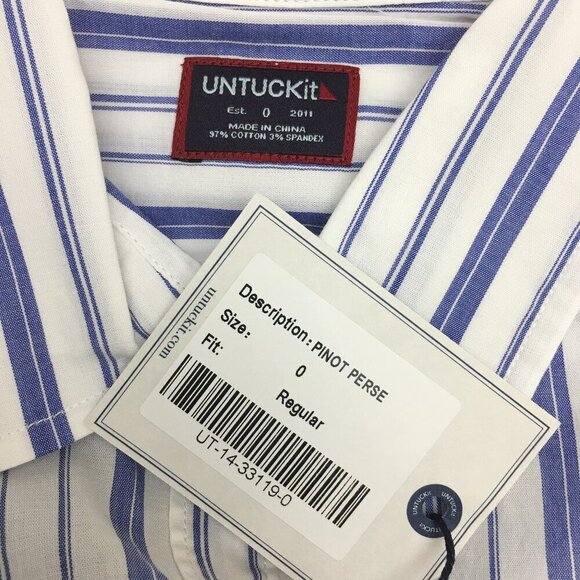 New UNTUCKit Womens Shirt Pinot Perse Blue White Stripe Cotton Blend Button Up 0 - Picture 3 of 7